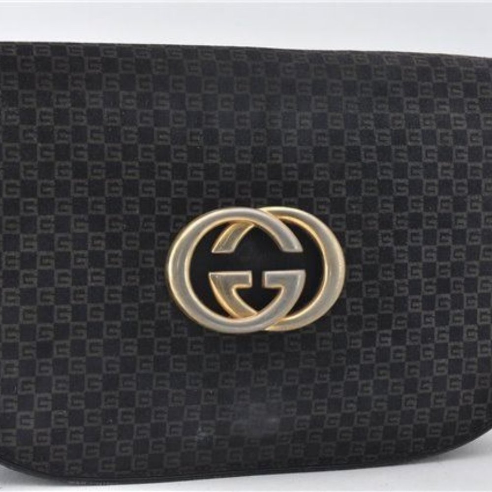 Gucci Square G Suede Flap Clutch Vintage
